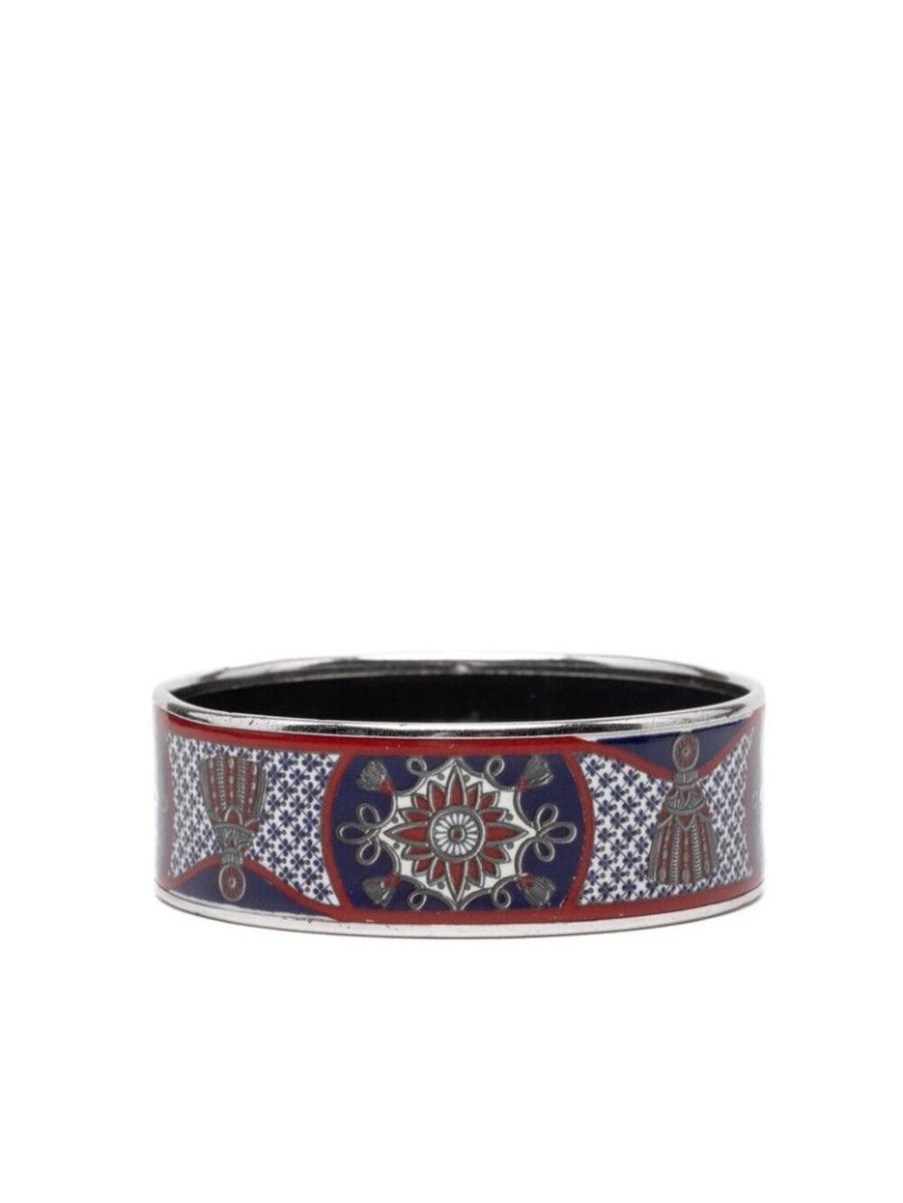 Hermes Enamel GM Cloisonne Bangle Silver Multicolor Metal 1- Bracelet